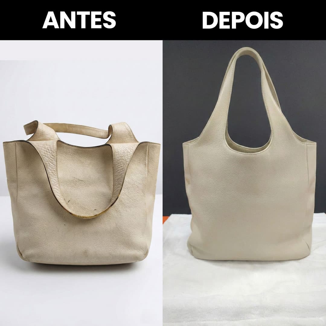 Antes e depois conserto de bolsa